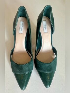 Cole Haan Green Suede & Snake Embossed Pointed-Toe Pumps - Size 6.5
